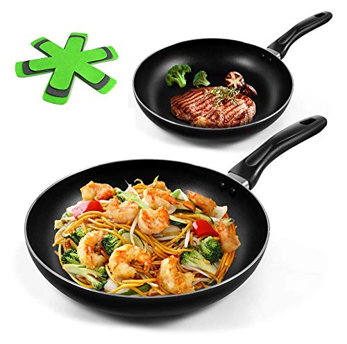 Masthome Non Stick Frying Pan Set for Induction Hob,26cm & 20cm Chemical-Free Cooking Pan with Stay-Cool Handle and Cleaning Cloths-Send Removable Screwdriver
