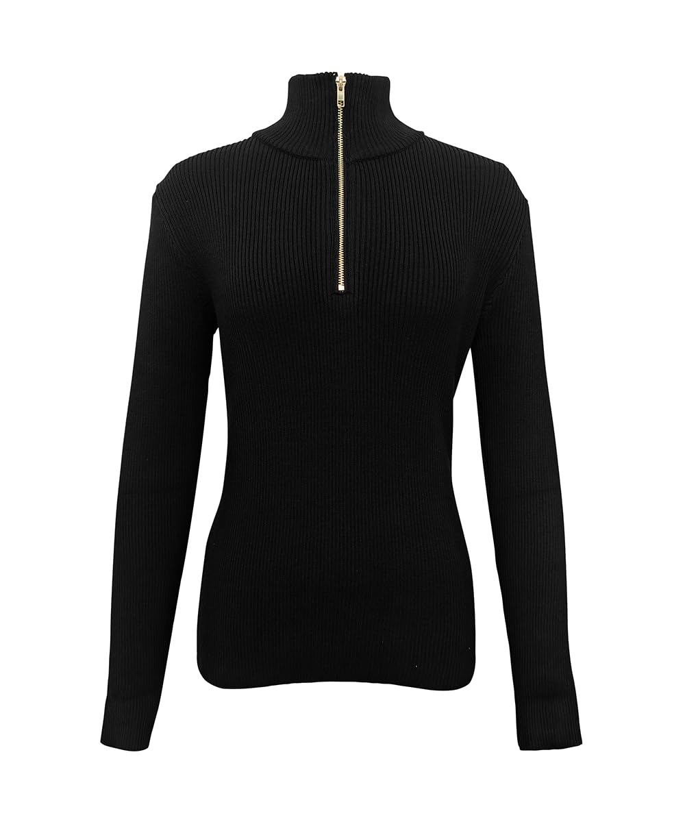 UOOZEE Womens Quarter Zip Turtleneck Sweater Long Sleeve Slim Fit Stretchy Knit Pullover Warm Winter Fall Jumper Tops