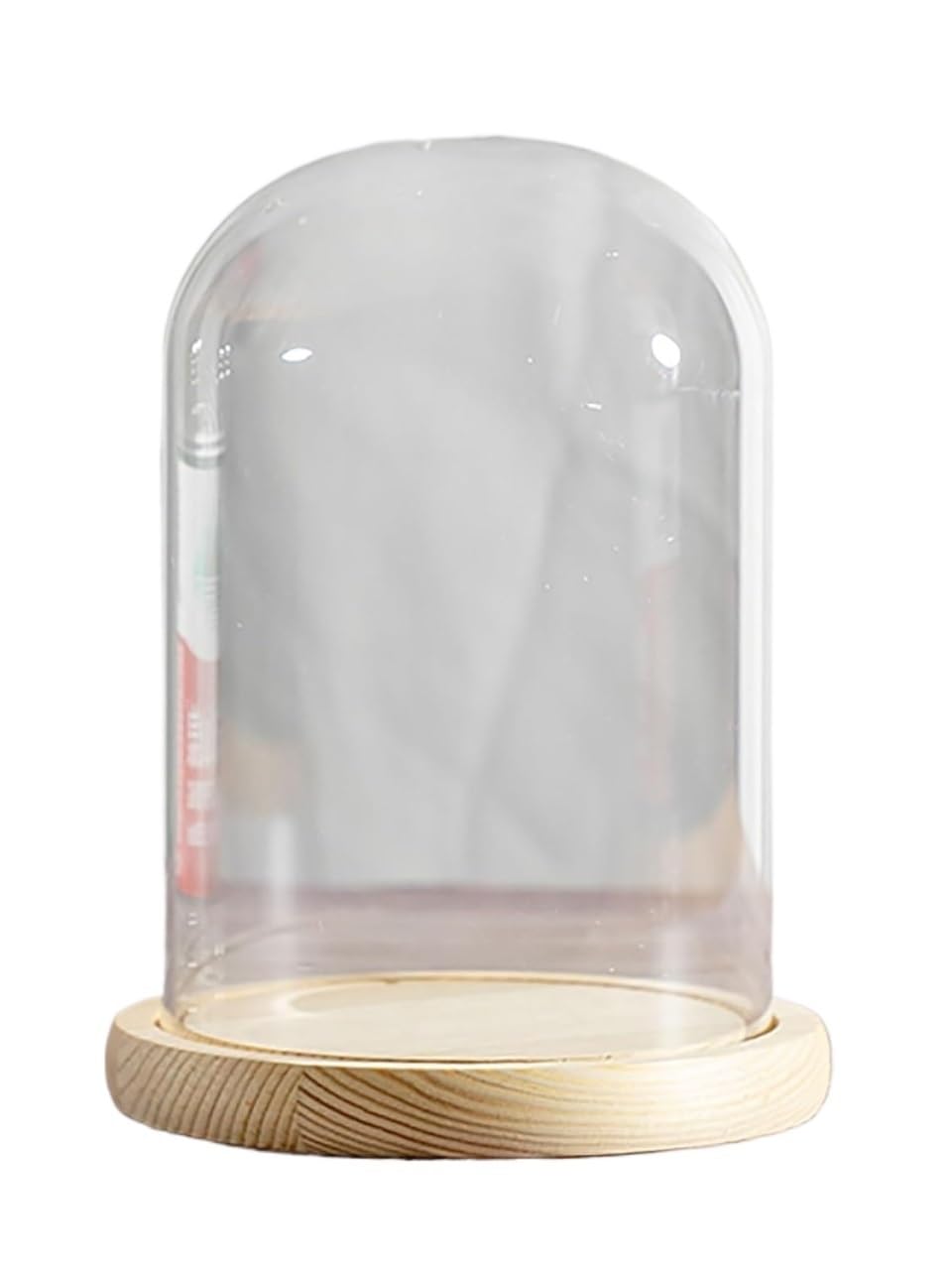 Cúpula de Cristal para expositores, Campana de Cristal con Base Madera for exhibición, 20 cm diámetro x (35-50) Altura(Dia20*H40cm)