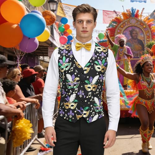 Image of GRAJTCIN Men's Festive Costume Adult Mardi Gras Vest 3D-Print St Patrick's Day Suit Independence Day Waistcoats