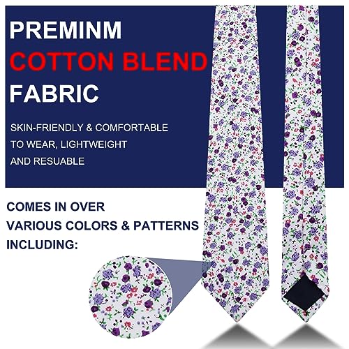 Image of Mantieqingway Floral Ties for Men Skinny Cotton Tie Flower Necktie