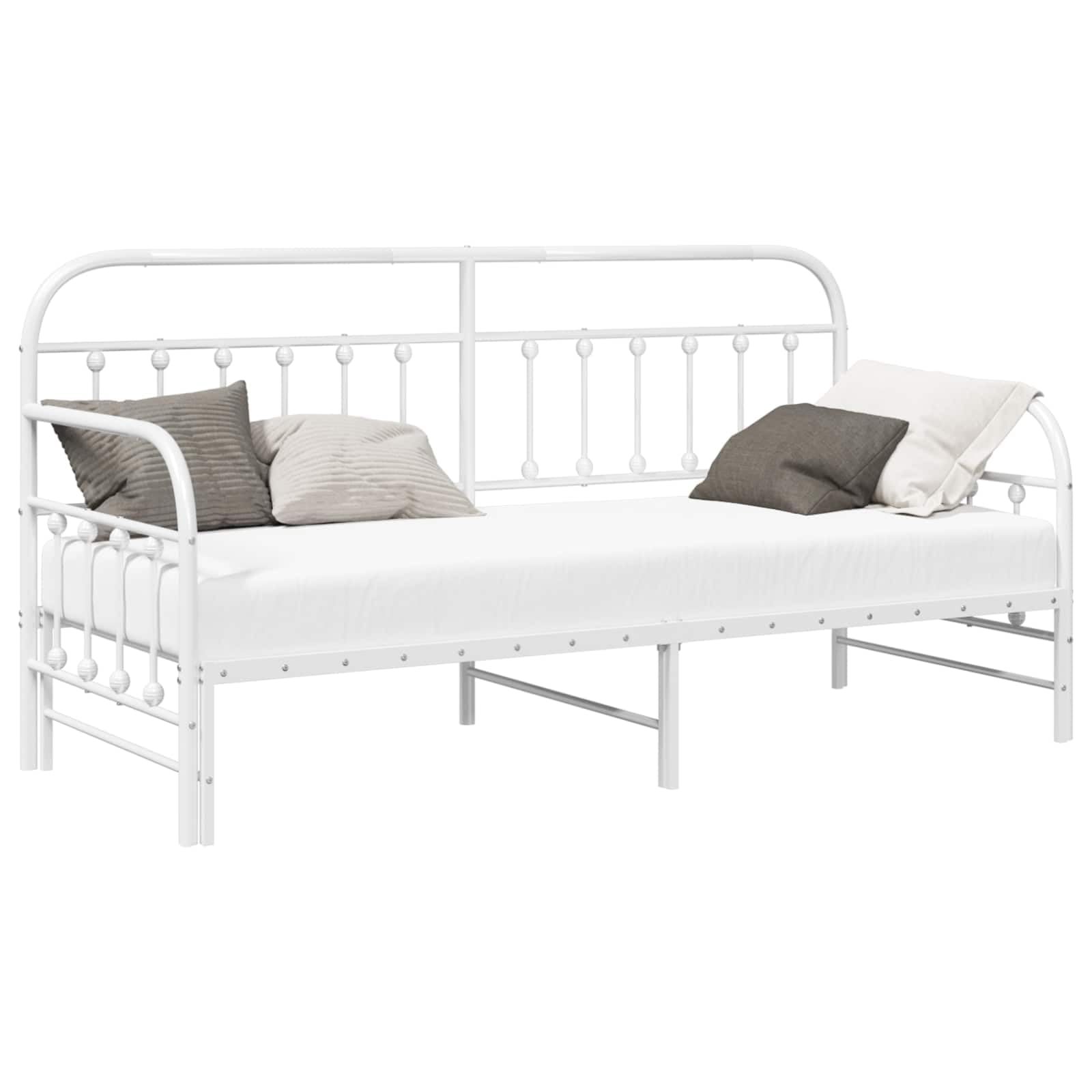 vidaXL Tagesbettrahmen Weiß 80 x 200 cm Pulverbeschichteter Stahl, Moderner, robuster Tagesbett-Rahmen, rechteckiges Metallbett, platzsparende Schlaflösung, wie EIN Sofa