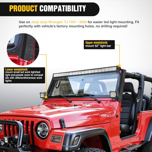 Image of Nilight 52 inch Windshield Light Mount Brackets for Jeep Wrangler TJ 1997-2006