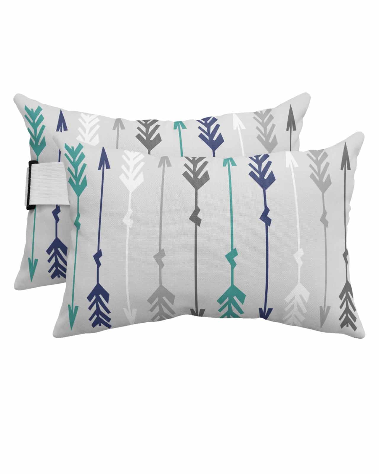 Anzona Pack of 4 Grey Blue Teal Arrow Lumbar Pillow Covers, Outdoor Waterproof Throw Pillow Covers Set, Boho Ethnic Farmhouse Decorative Cushion Case for Patio Beach, 12x20 Inch