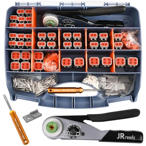 JRready ST6462 Deutsch DTP Connector Kit - 2 4 Pin DTP Connector 12-14AWG Solid Contacts Size 12, Deutsch Crimp Tool, Waterproof Automotive connectors