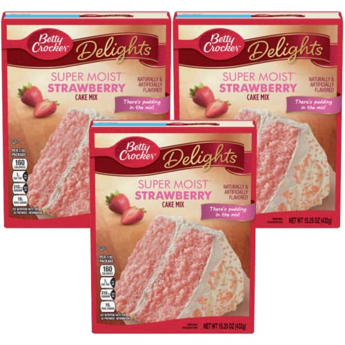 The Bramble Bay Betty Crocker - Mezcla de pastel de fresa súper húmeda para hornear deliciosos y esponjosos postres de fresa, paquete de 3 unidades de 432 g