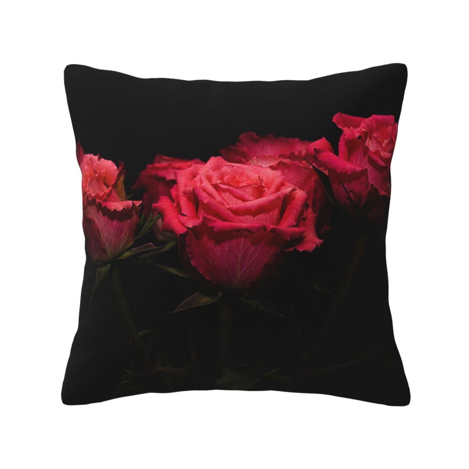 FFSHKOWE Red Rose and Black Leaves Decorative Throw Pillow Cover Double-Sided Printed Cushion Cover for Sofa Couch Bed Chair 30 x 30cm