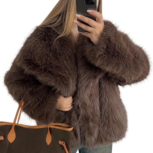 FSVABY Womens Cropped Fluffy Faux Fur Coat Open Front Long