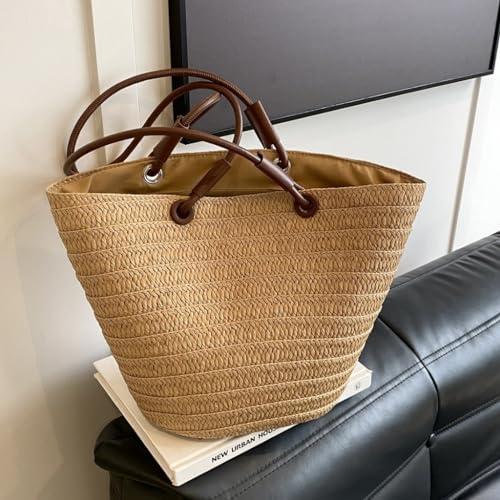 Bolso de paja tejido para mujer estilo Tote miniatura 6