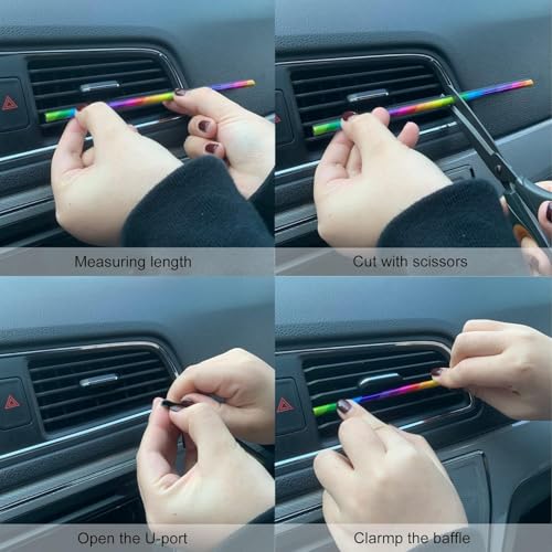Image of Car Auto Air Conditioner Vent Outlet Trim Strip, DIY Decoration Chrome PVC Car Interior Moulding Trim Strip Line for All Straight Air Vent Outlet(10 Pieces Rainbow)