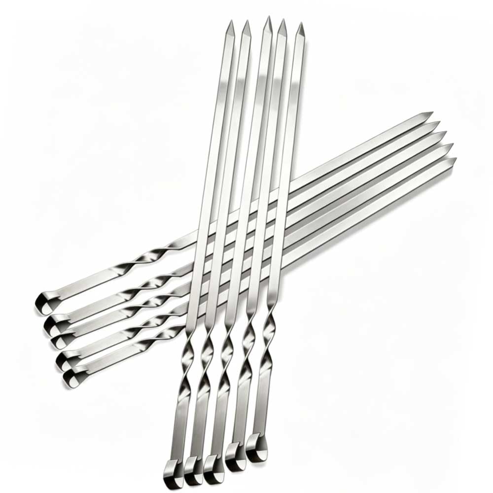 55cm BBQ Skewers Stainless Steel, Flat Metal Kebab Skewers for Grill, Reusable Barbecue Sticks, 10 Pack
