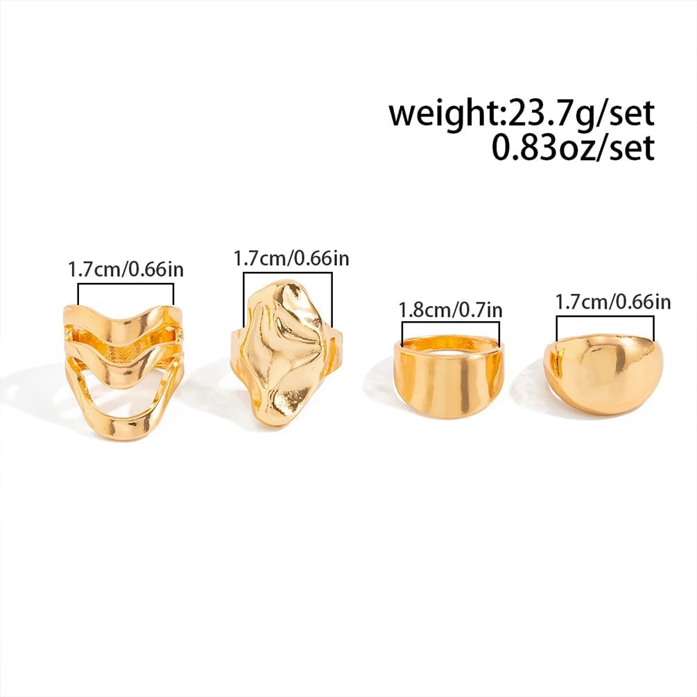 Y2k Chunky Gold Dome Rings Set Stackable for Women Vintage Trendy Statement Thick Silver Irregular Wavy Stack Knuckle Ring Non Tarnish Jewelry Gifts - Image 2