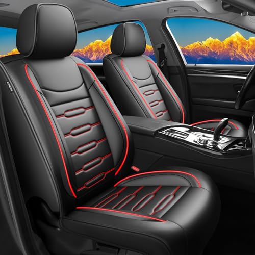 Image of Fit Forester Car Seat Covers for Subaru Forester 2007-2025 2026 - Upgraded Premium Waterproof & Breathable Leather, Airbag Compatible, All-Weather Seat Cushion Protector (2 Front /Black+Red)