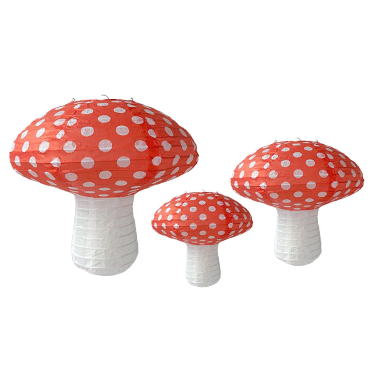 ETHZZLE 3pcs Mushroom Paper Lanterns for Nursery Decor Hanging Mushroom Ornaments for Birthday Parties Festivals Gatherings Lightweight