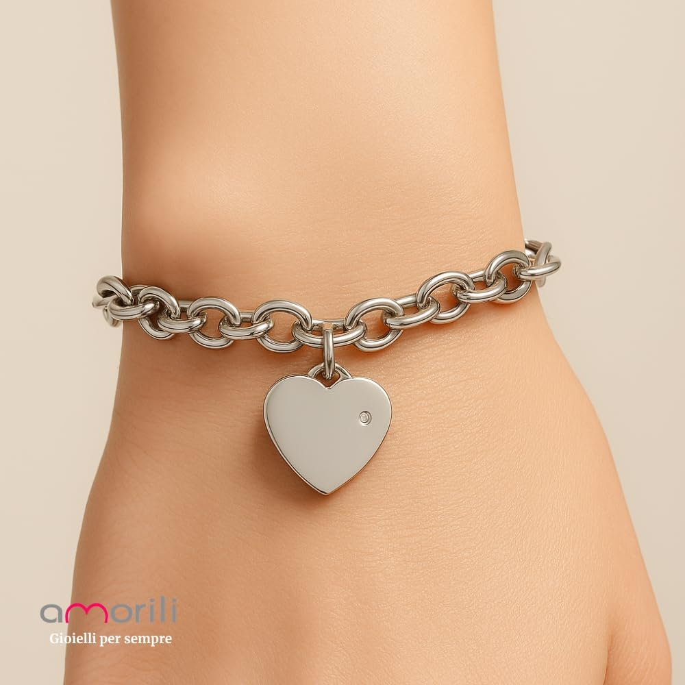 Bracciale Personalizzato Donna con Cuore in Acciaio Inox | Personalizzabile con Incisione | Gioiello Romantico ed Elegante | Idea Regalo per Lei bcc1688