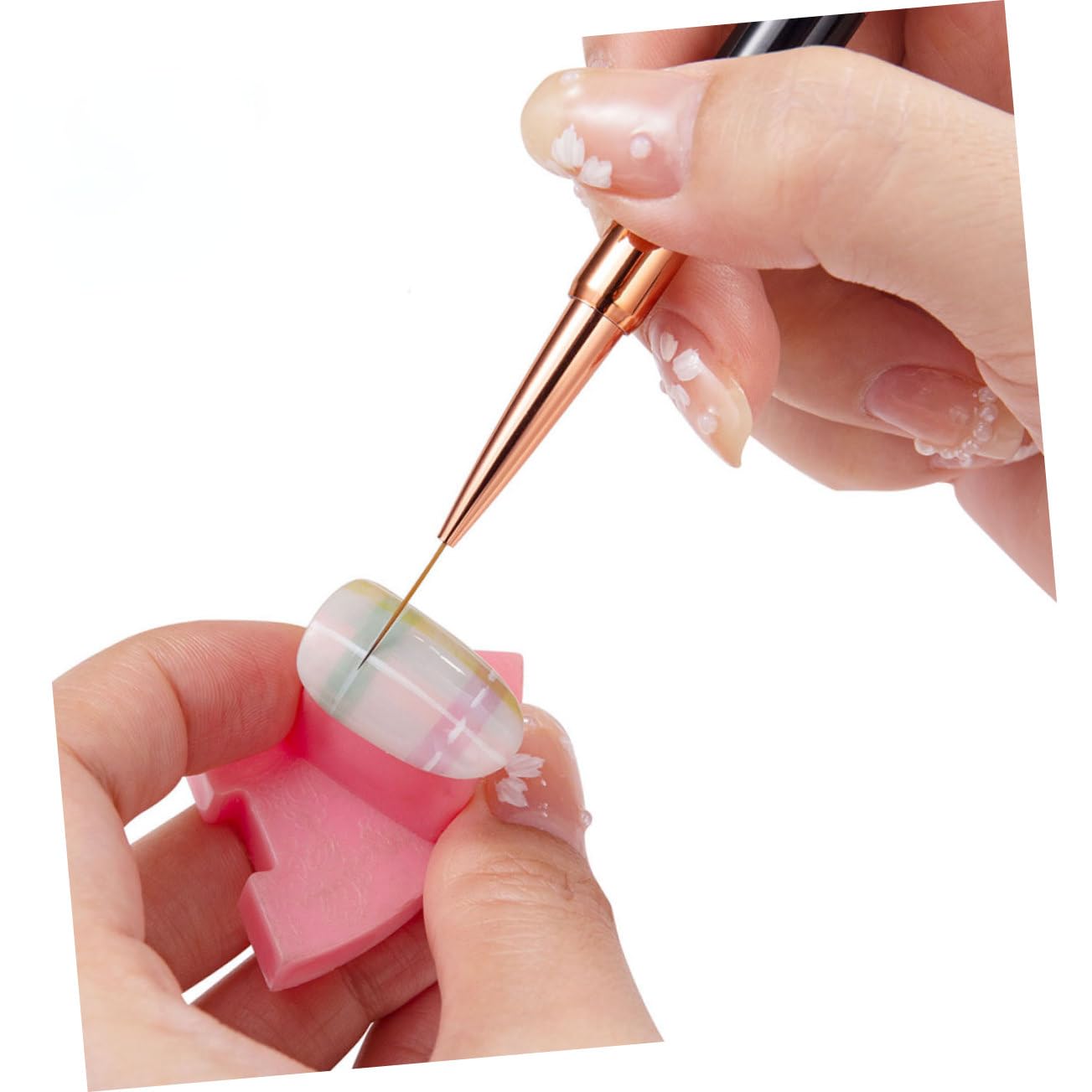 Vaguelly Nail Art Brush Set 5Pcs Dual-Ended Rose Gold Nail Painting Pens and Drawing Tools for Manicure Enthusiasts
