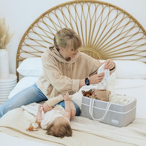 Lily Miles Pojemnik na pieluchy dla niemowląt, duży organizer torba na ramię dla niemowląt, chłopca lub dziewczynki, prezent na baby shower, obowiązkowy żłobek, ulubione listy - składany pojemnik dla