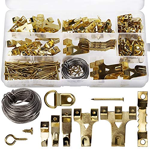 Image of Lilianos 220 Pcs Picture Hangers Kit Frame Hanging Hooks Hardware with Hooks Nails Hanging Wire Sawtooth D Ring and Screw Eyes