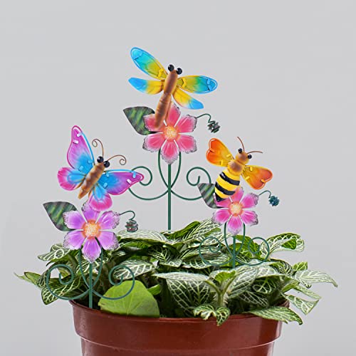 Topadorn Floral Garden Stakes Outdoor Plant Pick Waterproof Metal Flower Garden Stakes For Lawn Yard Patio,Pathway And Planter Pot Decor,Set Of 3,Bee,Butterfly And Dragonfly #TOP5