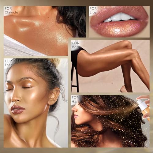 Hosaily Body Glitter Spray, Moisturizing Bronze Body Shimmer Luminizer Glow Illuminator Quick-Drying And Non-Sticky Glitter Spray Liquid Highlighter Spray thumb #1