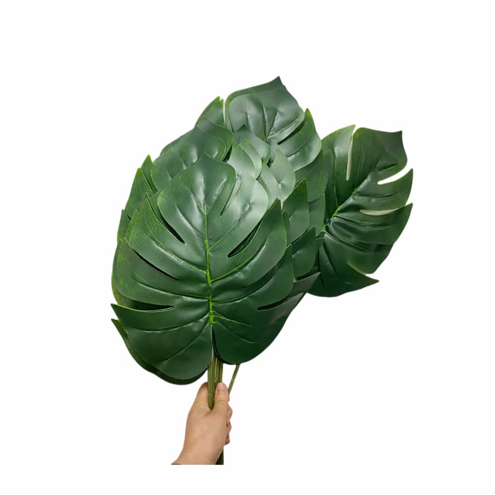 10 Pcs 21.5" Large Green Leaves Artificial Tropical Monstera Palm Tree Leaves,Topical Palm Leaves Decor for Home Decor,Kitchen Party Flowers Arrangement Wedding Decor,Green Leaf Size 12.5x10