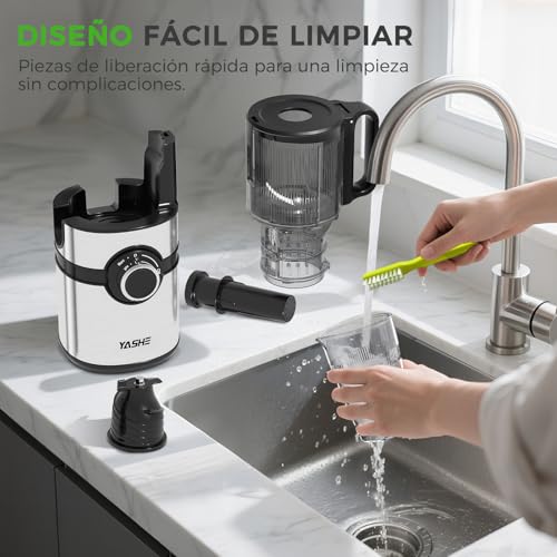 Extractor de zumos y verduras, YASHE juicer machine con boca de alimentación ancha de 12,7 cm para frutas y verduras enteras, licuadora prensado en frío con autoalimentación, alto rendimiento de zumo - imagen 9