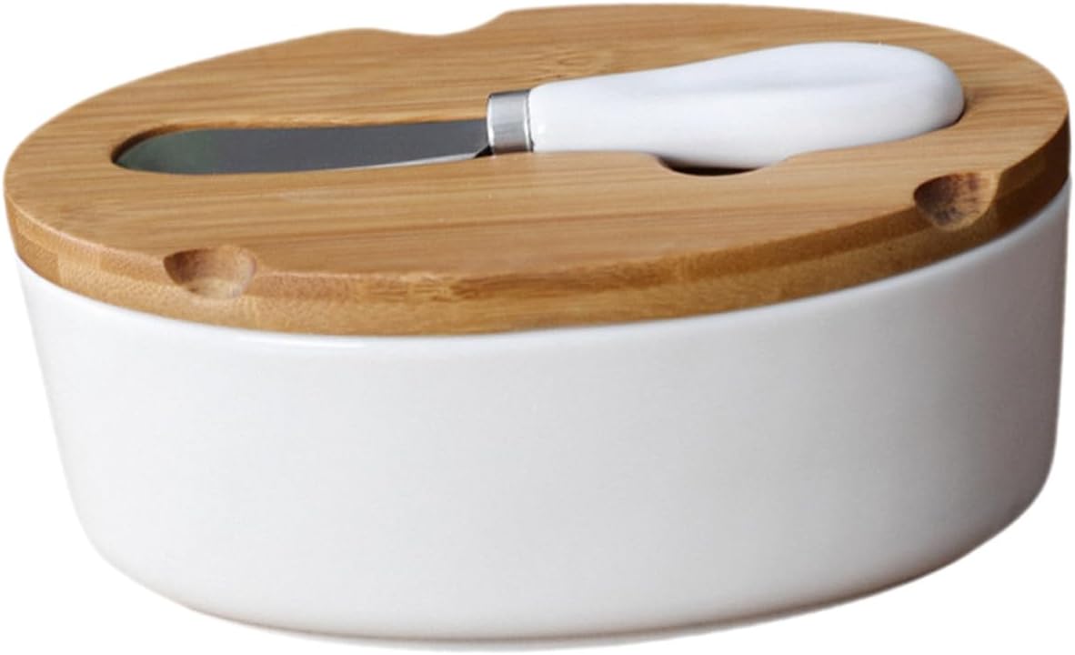 Ceramic Butter Box with Slicer and Lid, Oval Butter Dish and Cheese Container Set for Household Storage and Tableware Preservation