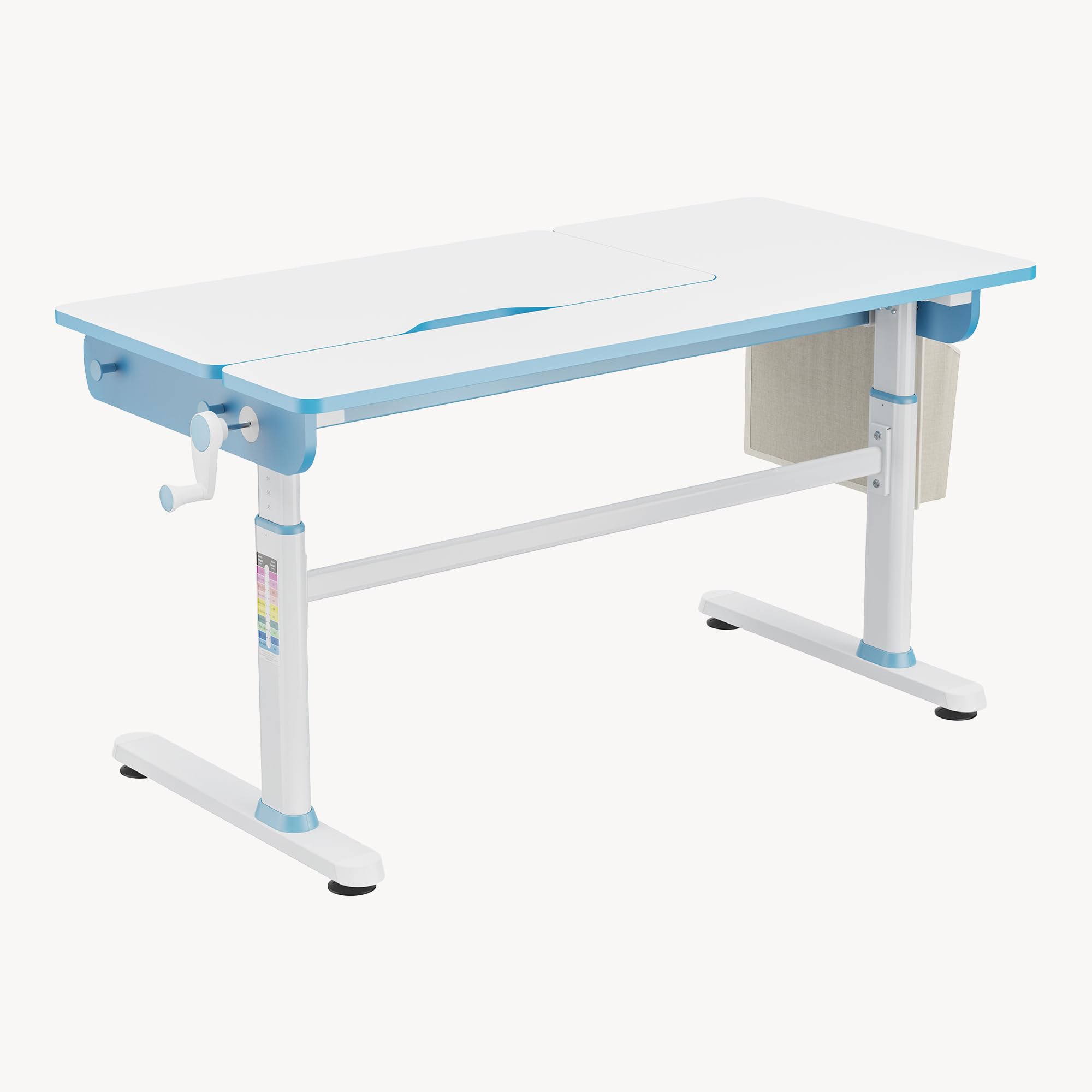 [en.casa] Scrivania Regolabile in Altezza 54–76 cm per Cameretta con Piano 120 x 60 cm Inclinabile e Cassetto Portaoggetti Tavolo Studio Disegno per Bambini Ganci Borsa Laterale - Azzurro/Bianco