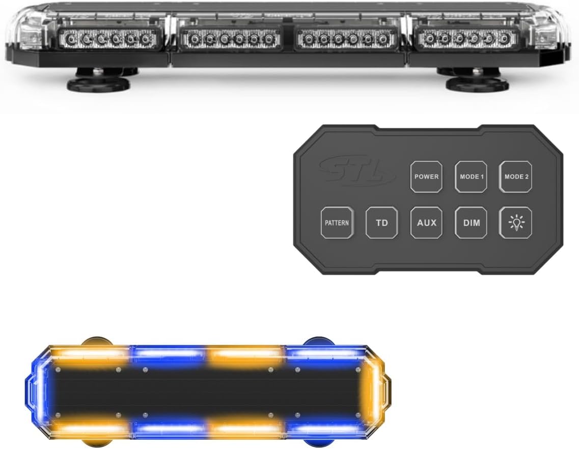 K-Force Micro Elite 21 TIR Mini LED Light Bar – 60 LEDs 180W Magnetic Roof Mount Emergency Strobe Light for Trucks, Cars & Plows (Blue/Amber Alternating)
