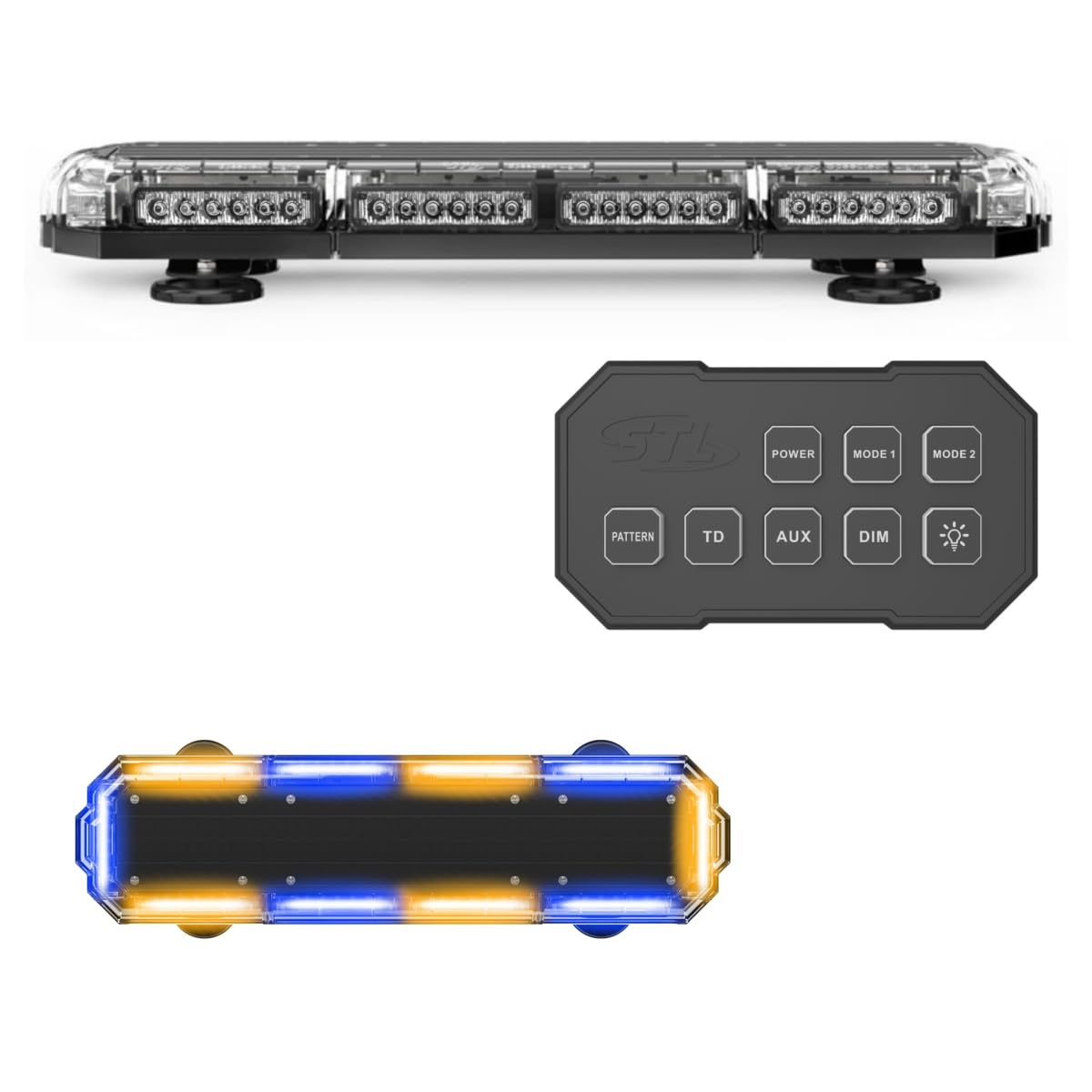 SpeedTech Lights Mini 21 120 Watts LED Strobe Lights for Trucks, Cars, Plows, and Emergency Vehicles with Magnetic Roof Mount (Blue/Amber Alternating)