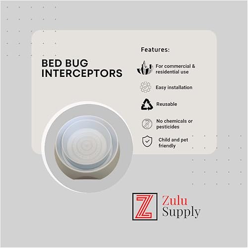 Miniatura 4 de Zulu Supply - Interceptores de insectos de cama, trampas, paquete de 8, color blanco, monitor de chinches, detector de insectos para patas de cama