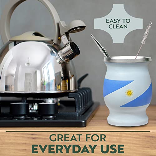 Norte Yerba Mate Cup Set – Stainless Steel Blue & White Insulated 8 oz Cup/Gourd with 2 Bombillas & Cleaning Brush – Traditional Yerba Mate Kit for Tea Drinkers, Travel & Everyday Use - Thumbnail 4