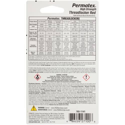 Image of Permatex 27100 High Strength Threadlocker Red, 6 ml