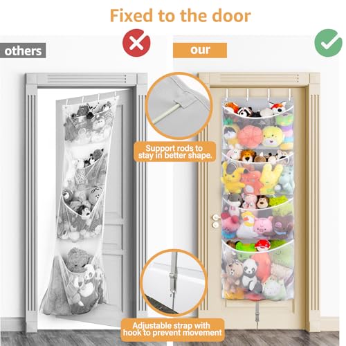 Almacenamiento colgante de animales de peluche, organizador grande de juguetes de peluche con gancho de metal, soporte de accesorios para bebé, idea para guardería, bolsa de hamaca de malla - imagen 5