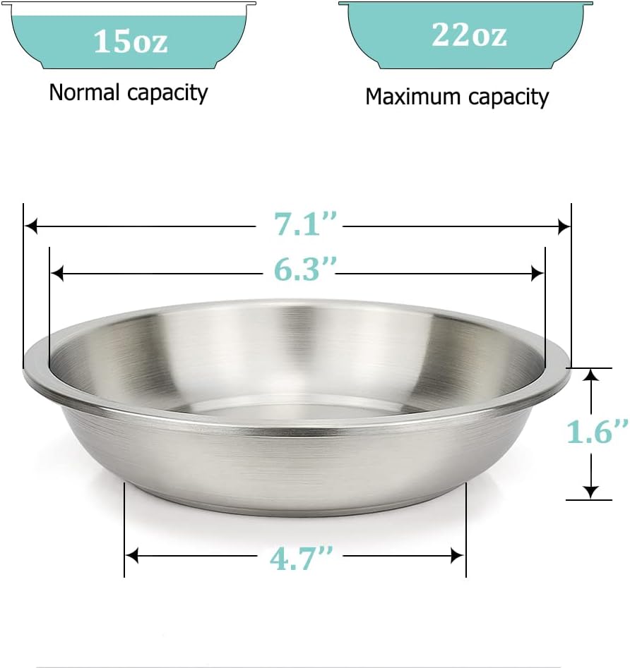 Stainless Steel Cat Bowls 4 Pack, Whisker Fatigue Relief Cat Food Dish, Metal Shallow Wide Large Replacement Plate for Dog and Pet, Ideal for Raised Elevated Pet Feeding Station Stand, 7.1"