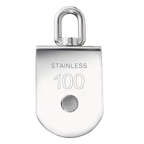 Vista 13 de 3 piezas de acero inoxidable 304 M32 de un solo bloque de polea, cuerda de alambre colgante rueda de remolque, con 3 ganchos de resorte