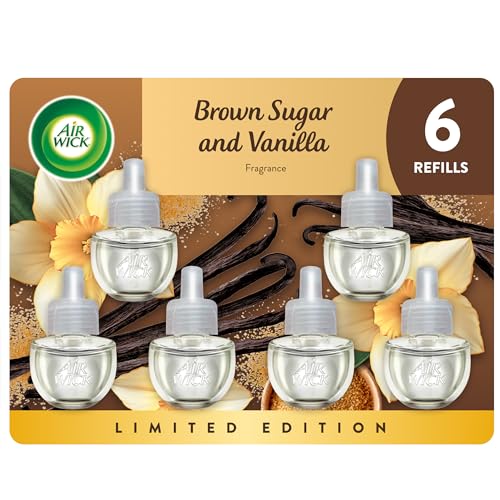 Air Wick Plug In Scented Oil Refill, Infused with Essential Oils, Plug In Air Fresheners for Home, Brown Sugar & Vanilla, 6 ct
