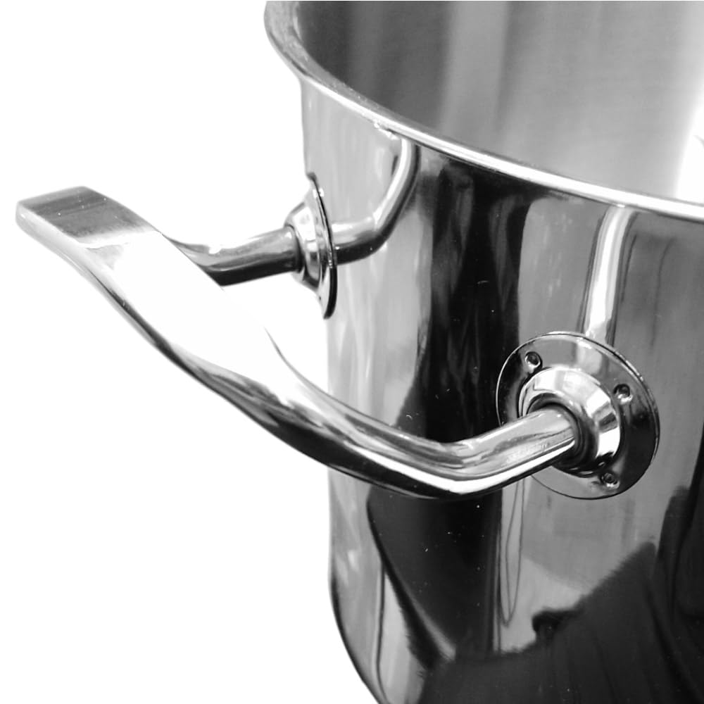 Pentole e casseruole con coperchio in acciaio inox 18/10 per bollire cuocere pasta verdure carne sugo con triplo fondo a induzione gas elettrico 2 manici (Pentola D28 CM)