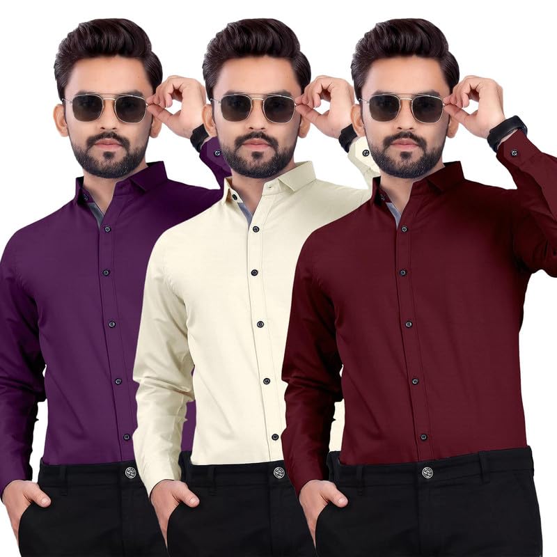 PinkmintMen's Solid Regular Fit Shirt (Pack of 3)