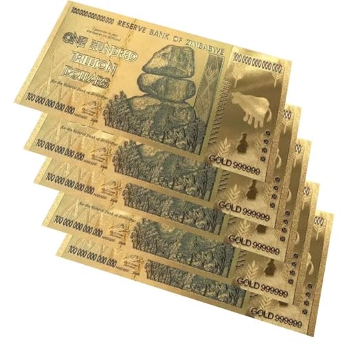YIQILAFADA 5 Stück Goldnoten Simbabwe 100 Billionen Dollar, Goldblätter Geldscheine für Geldscheinsammler für 5,99 EUR bei amazon.de Bild: YIQILAFADA 5 Stück Goldnoten Simbabwe 100 Billionen Dollar, Goldblätter Geldscheine für Geldscheinsammler für 5,99 EUR bei amazon.de