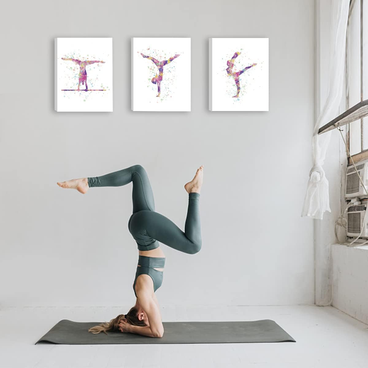 CHDITB Gymnastics Decor for Girls Bedroom, Abstract Exercise Dance Gymnast Art Prints,Set of 3(8" x10")  Gymnast Ballet Poster Gymnastics Canvas Wall Art for Training Room Gym Girl Yoga Room Decor
