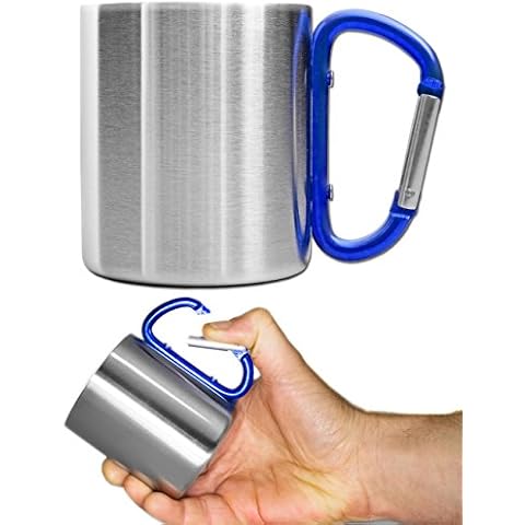 Outdoor Saxx® - Taza de camping de acero inoxidable con mango de mosquetón Cover