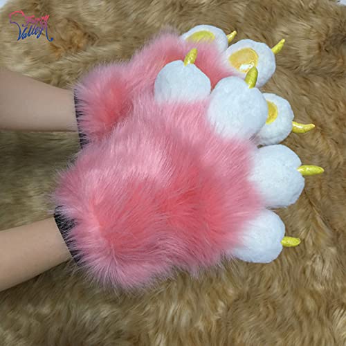 Furryvalley Fursuit Paws Furry Partial Cosplay Fluffy Claw Gloves Costume Lion Bear Props For Kids Adults (Pink) #TOP5
