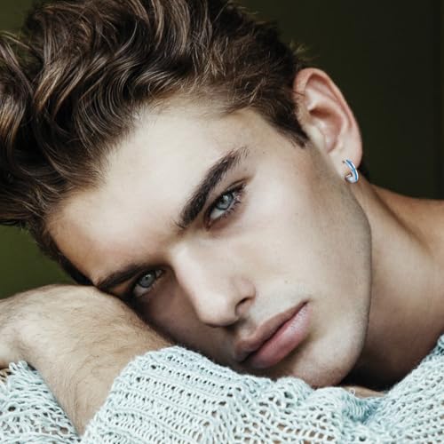 Huggie Earrings for Men Women 925 Sterling Silver Blue Opal Small Mens Hoop Earrings Fashion Jewelry Gifts for Birthday Anniversary Graduation2