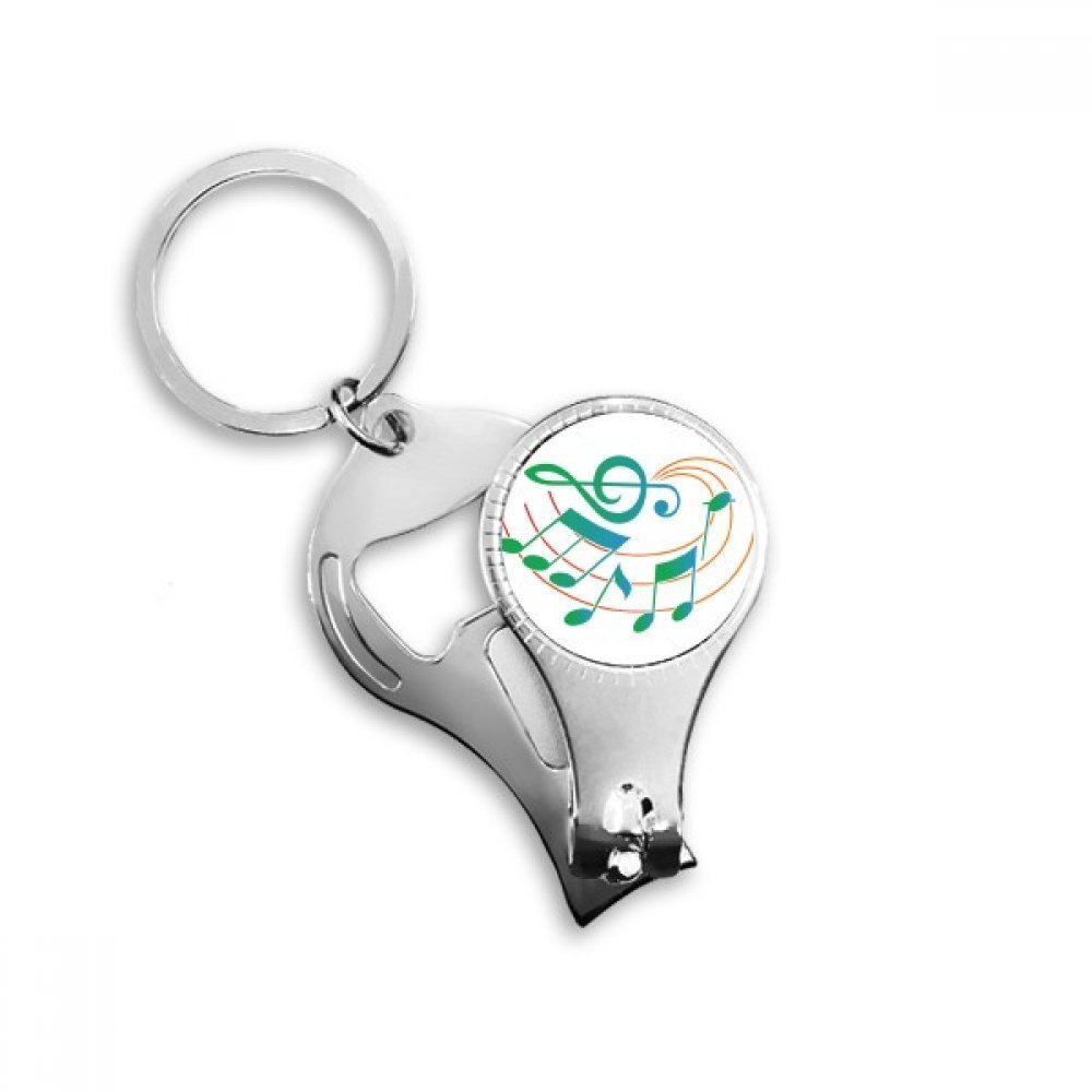 Chaîne porte-clés motif notation musique vert et orange avec coupe-ongles intégré