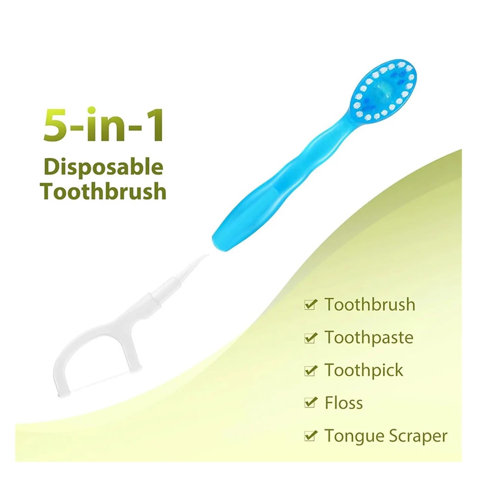 5-in-1 Einweg Reisezahnbürste mit Zahnseide für Erwachsene, tragbar | Kompakte Mundhygiene: Zahnbürste, Zahnseide & Zahnstocher in einem – ideal für unterwegs.(Pack of 32 pcs)