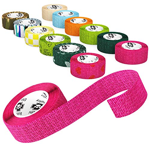 Bodhi & Digby Vet Wrap for Dogs - 2.5 Centimetres Wide x 4.5 Metres Long. 12 Rolls of Self Adhesive Bandage in Fun Colours and Patterns. Great Medical or Sports Tape. New Formulation.