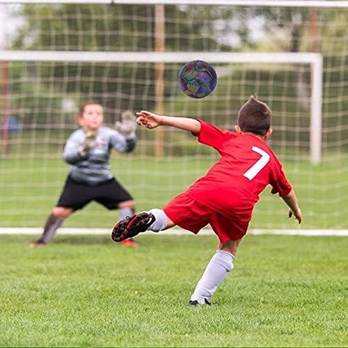 Reflective Football, Holographic Reflective Soccer Ball, Glow in The Dark Size 4/5 Soccer Ball Light Up Football for Kids, Upgraded Wear-Resistant Luminous Composite LeatherSize 5