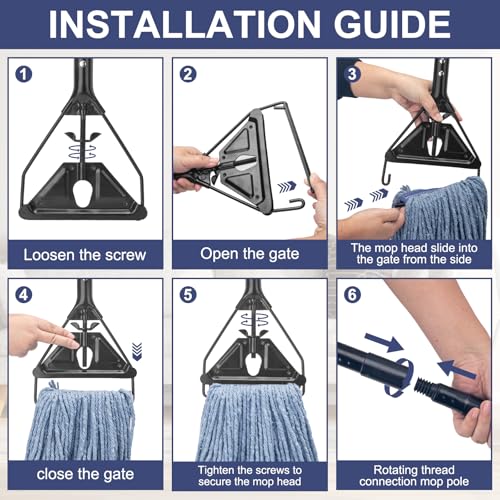 Image of Commercial Industrial Mop for Floor Cleaning,3 Extra Large Replacement Head | Reusable,59 inch Long Handle,Heavy Duty Looped-End String Wet Cotton Mop for House,Kitchen,Office,Garage,Tile Floor