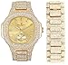 Bling-ed Out Oblong Case Metal Mens Watch w/Matching Bling-ed Out Bracelet Gift Set - 8475B - Gold/Gold